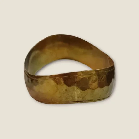 Handcrafted Brass Hammered Bangle Bracelet Unique Design 2.75" Inside Diameter 1 - Picture 2 of 5